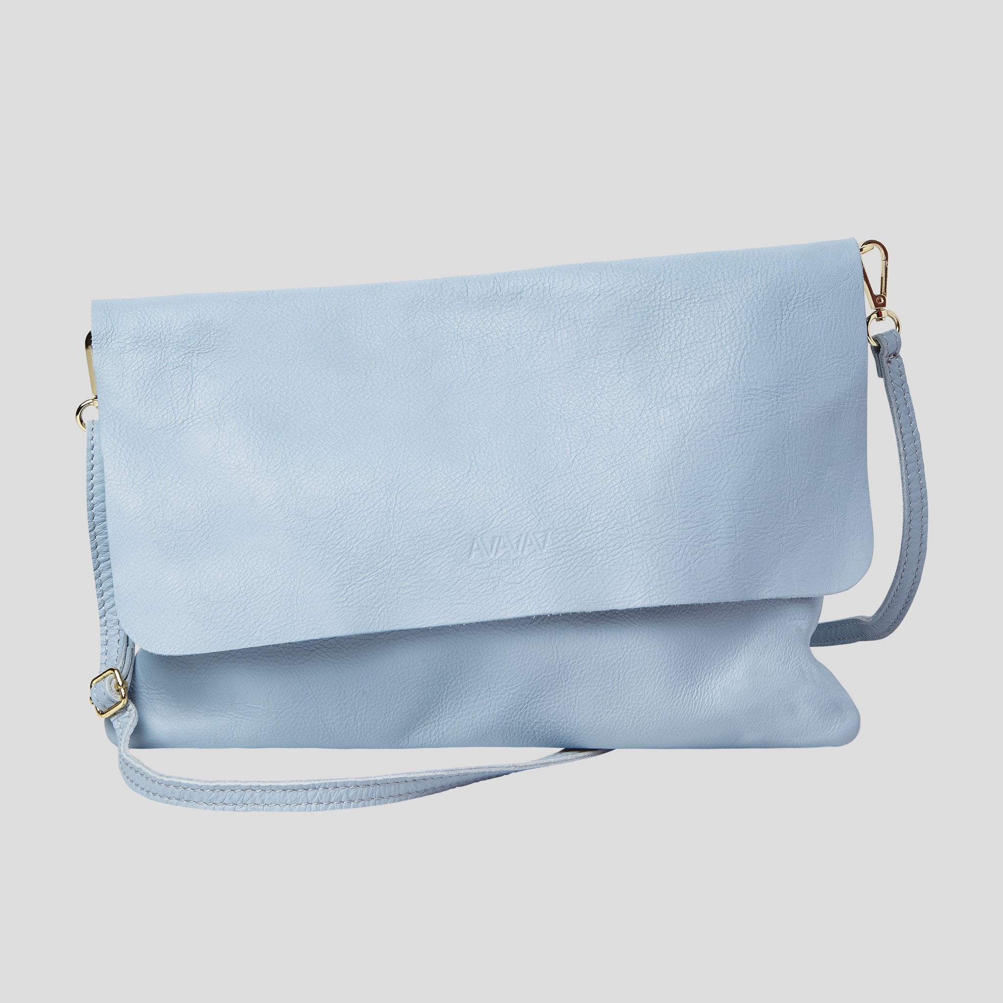 Leather Shoulder Bag in Light Blue