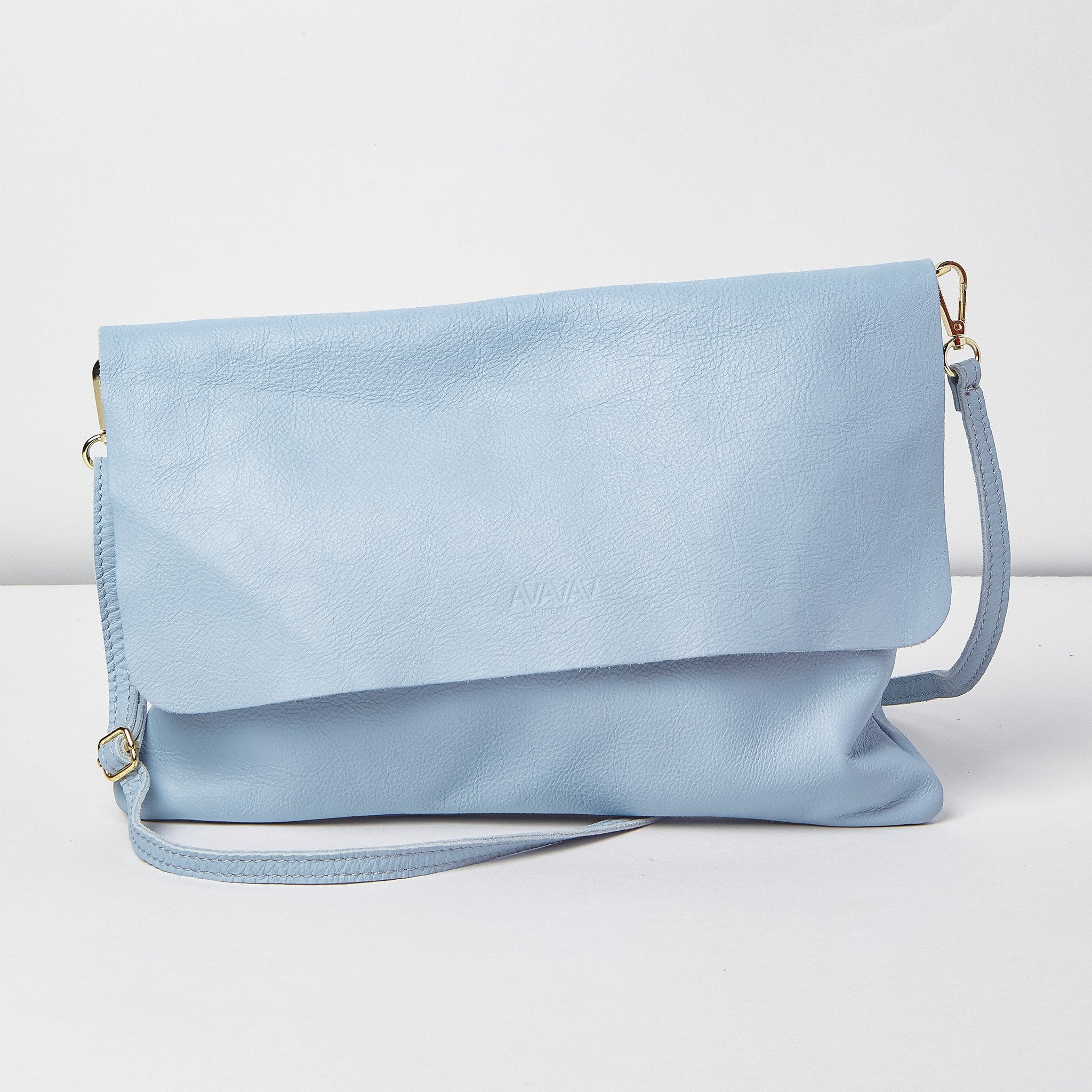 Leather Shoulder Bag in Light Blue