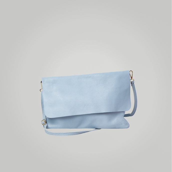 Leather Shoulder Bag in Light Blue