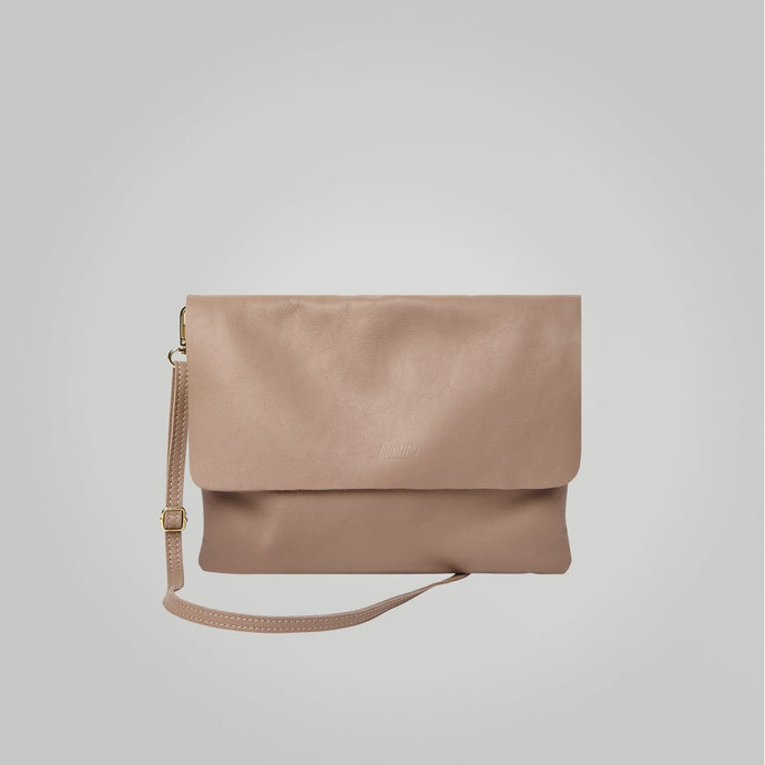 Leather Shoulder Bag in Taupe