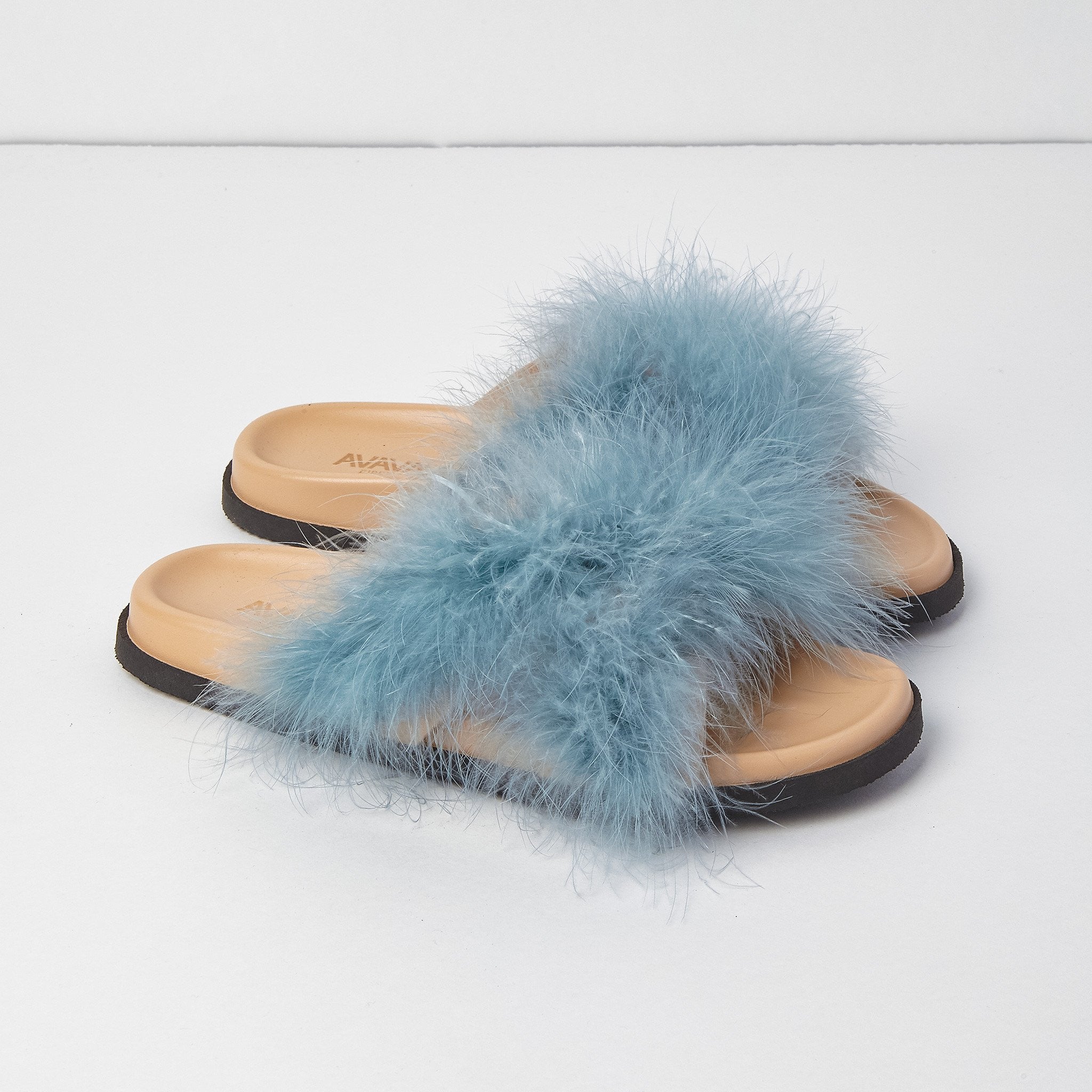 Feather Sandals in Light Blue